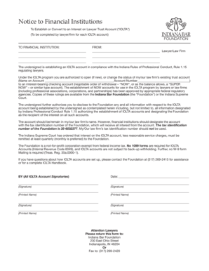 Indiana IOLTA Account Establishment Form