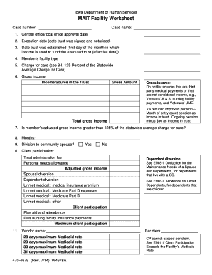 Iowa Medicaid Facility Worksheet