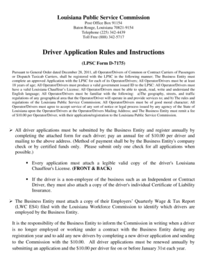 Louisiana Driver Registration Application