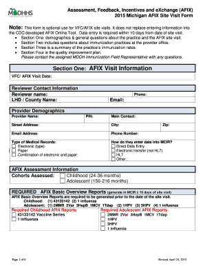 2015 Michigan AFIX Site Visit Form