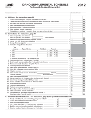 Idaho Supplemental Schedule 2012