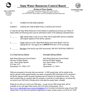 California Storm Water Notice of Intent