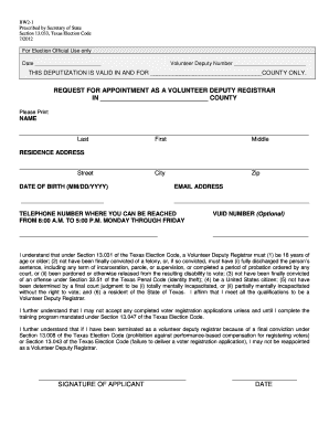 Texas Volunteer Deputy Registrar Application