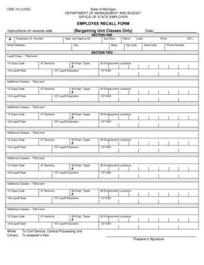 Michigan Employee Recall Form