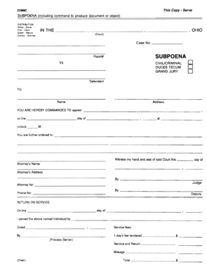 Ohio Subpoena Command to Document