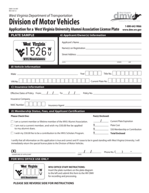 West Virginia University Alumni License Plate Application