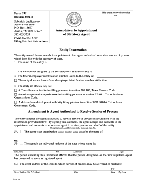 Form 707 Amendment to Appointment of Statutory Agent