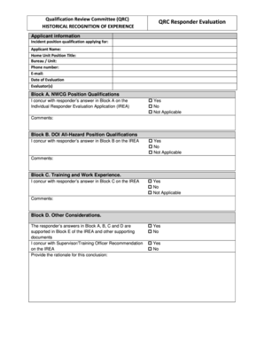 QRC Responder Evaluation Form