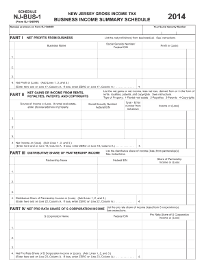 New Jersey Business Income Summary Schedule