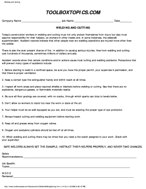 Welding and Cutting Safety Form