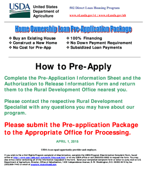 USDA 502 Direct Loan Housing Program Pre-Application