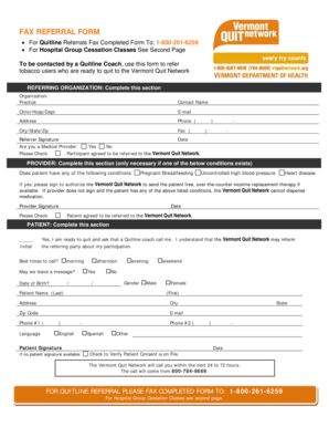 Vermont Quitline Referral Form