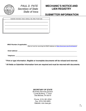Iowa Mechanic's Lien Registry Notice