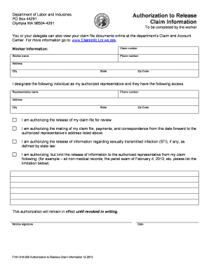 Washington Worker Claim Information Release Authorization