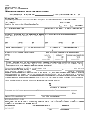 Texas Primary Ballot Application