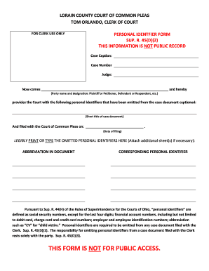 Ohio Personal Identifier Form