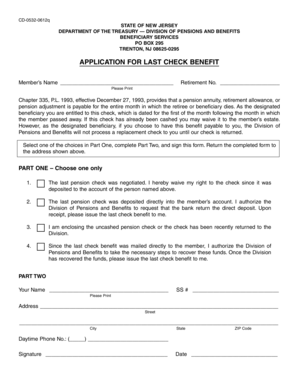 New Jersey Last Check Benefit Application