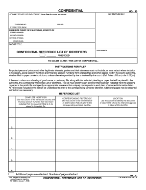 Confidential Reference List of Identifiers