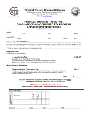 California Physical Therapist Assistant Application Form