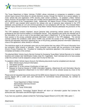 Texas Motor Vehicle Inquiry Service Contract