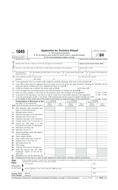 IRS Form 1045 Application for Tentative Refund