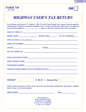 Highway User’s Tax Return Form 750