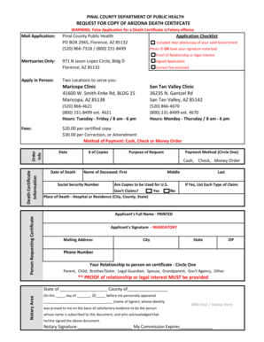 Arizona Death Certificate Request Form