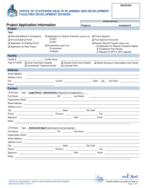 California Health Facility Project Application