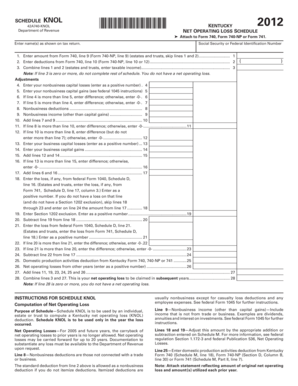 Kentucky Net Operating Loss Schedule