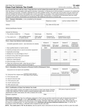 Utah Clean Fuel Vehicle Tax Credit Form TC-40V