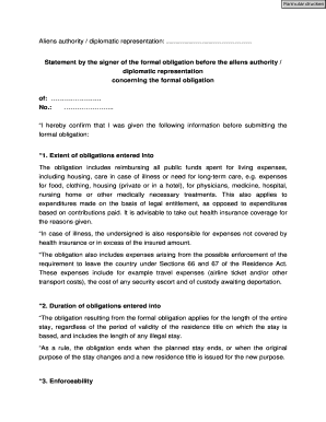 Formal Obligation for Aliens Authority