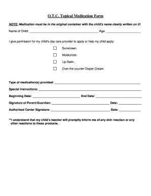 Daycare Medication Permission Form