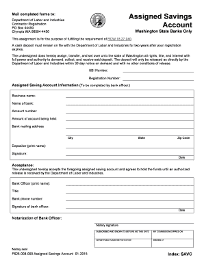 Washington Assigned Savings Account Form