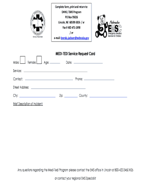 Medi-Tedi Service Request Card
