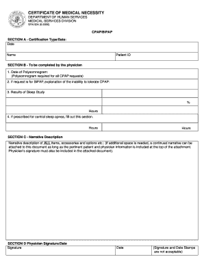 Certificate of Medical Necessity for CPAP/BiPAP