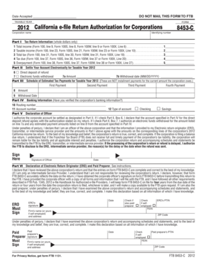 2012 California e-file Return Authorization for Corporations