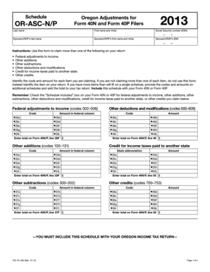 Oregon Schedule for Form 40N and Form 40P Filers