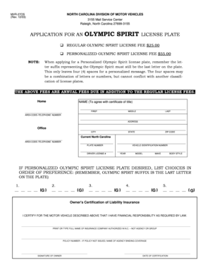North Carolina Olympic Spirit License Plate Application