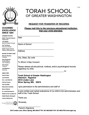 Request for Transfer of Records