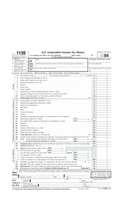 US Federal Corporation Income Tax Return Form 1120