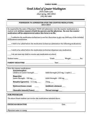 Maryland Over-the-Counter Medication Permission Form