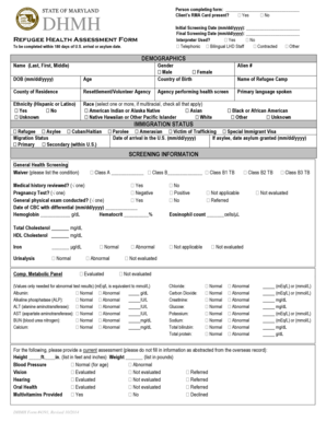 Maryland Refugee Health Assessment Form