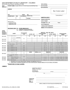 Ohio Virus Serology Test Form