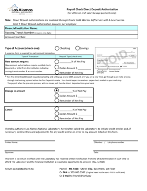 Payroll Direct Deposit Authorization