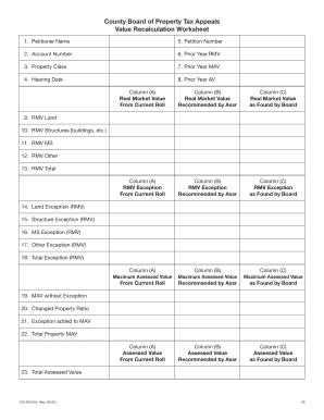 County Board of Property Tax Appeals Value Recalculation Worksheet