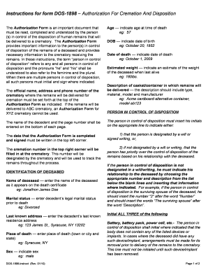 Authorization For Cremation And Disposition