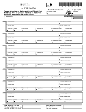 Texas Schedule of Dyed Diesel Fuel