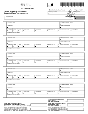 Texas Schedule of Gallons Imported Tax-Free