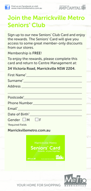 Marrickville Metro Seniors Club Card