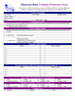 Minnesota Relay Customer Preference Form
